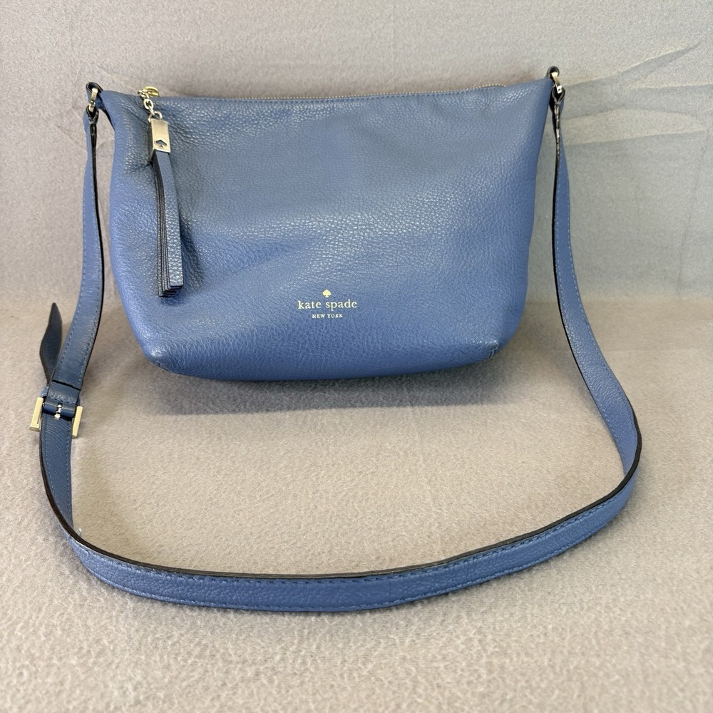 Kate Spade Grey Street Clocktower Blue Pebbled Leather Shoulder Bag WKRU3321